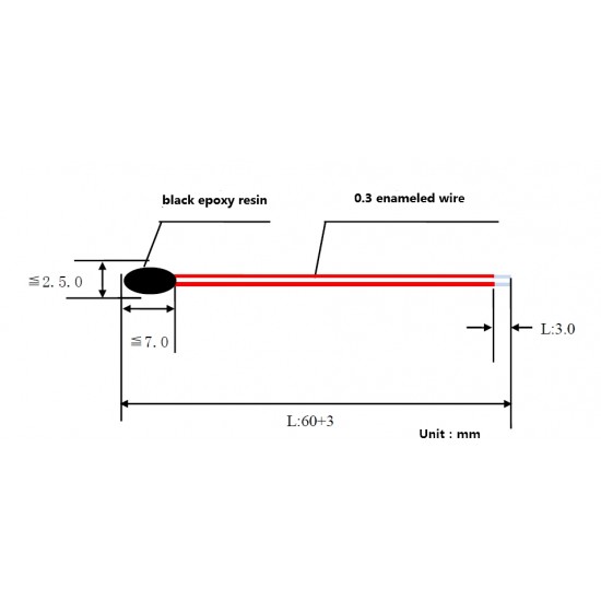 MF52B103F3950L060 NTC 10K 1% B-3950  thermistor with red enamelled wire