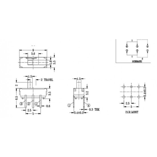 Small toggle switch MS-22D16，2P2T 6pin