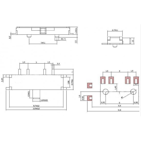 Slide switch MSK-12C03，SMD 8pin，3 positions