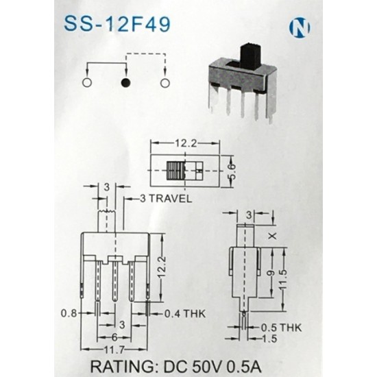 Toggle switch SS12F49，(1P2T)